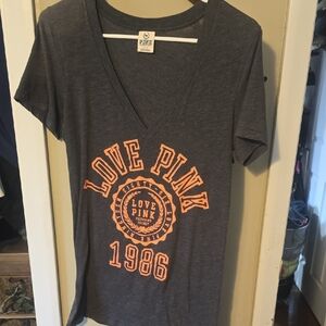 Victoria's Secret Gray and Orange V-Neck Tee